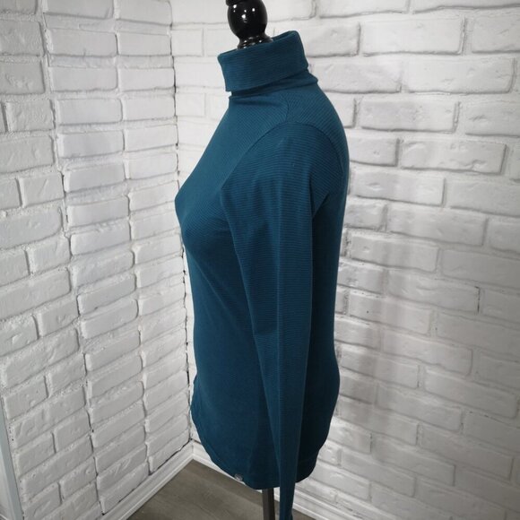 Eddie Bauer Outdoor Ladies Size Small Teal Green with Black Stripes Turtleneck - Picture 4 of 9